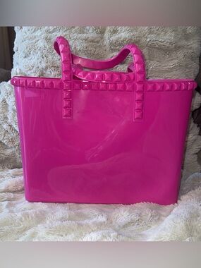 NEW | Italian Hot Pink Studded Handbag Tote Bag - Women's Carryall Swim Travel